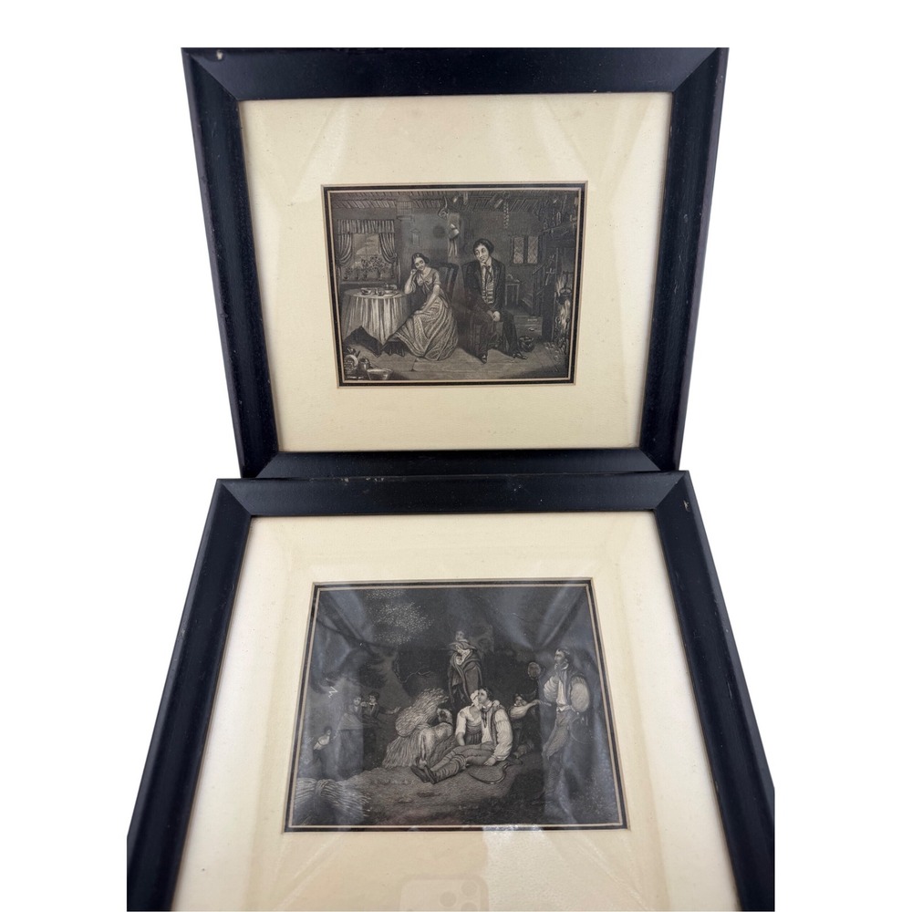 Antique Victorian Engraving Print Framed Gothic Cottagecore Wall Art Pair